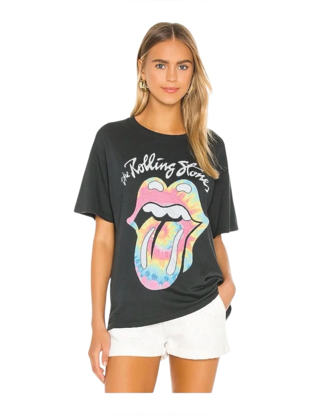 Daydreamer Free People Rolling Stones Black Graphic T Shirt One Size oversized